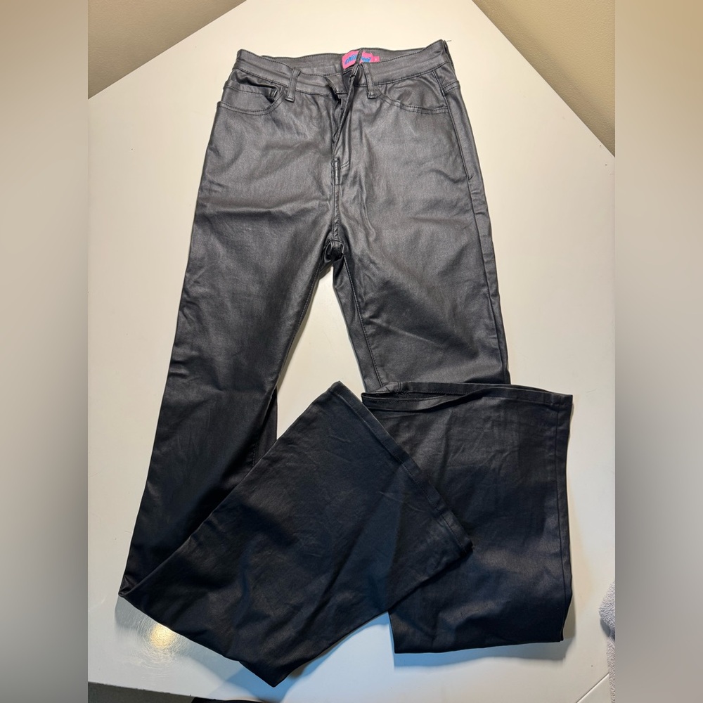 Edikted Black Luna Faux Leather Flare Pants size medium